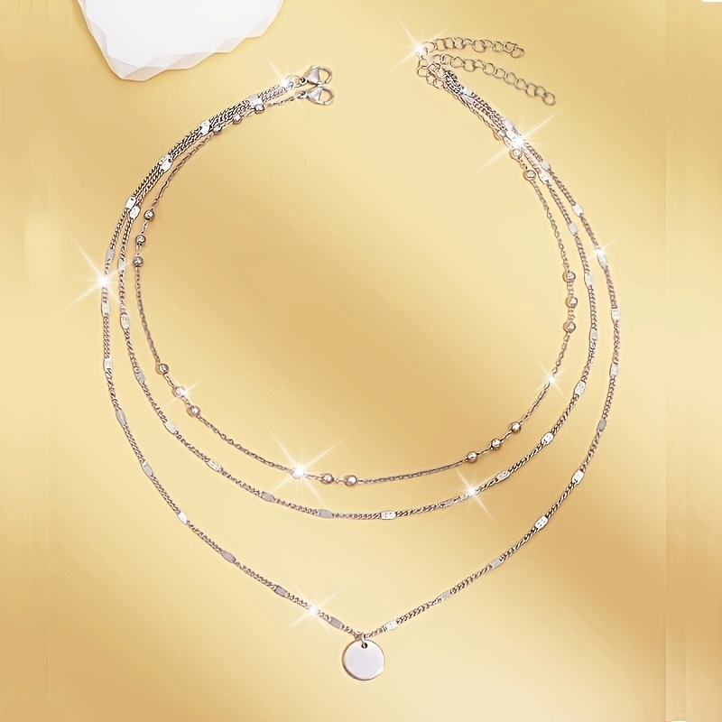 Fashionable Round Pendant Three Layer Necklace Set